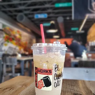 a cup of coffee on a table