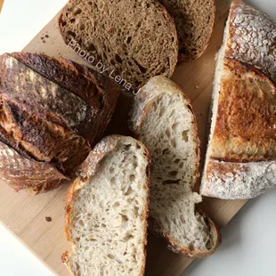 Inside of Malted Rye Bread ($10) and Honey Oat Porridge Bread ($9) - both great!