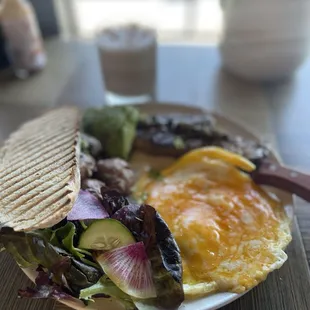8oz Chimichurri Steak and Eggs with melted cheese