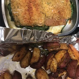 Chicken cordon blue and rosemary potatoes