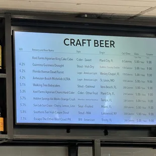 Beer menu