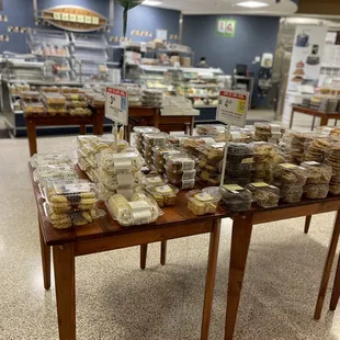 a table full of food items
