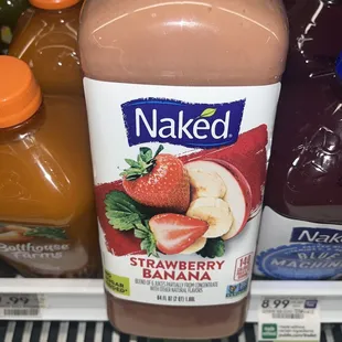 a bottle of naked strawberry banana juice