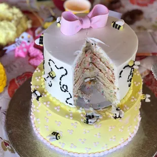 The inside of this fabulous cake... Funfetti and yellow cake with buttercream filling and frosting. Perfect combo- thanks Kate!