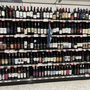 a wall of wine bottles