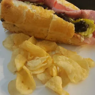 Part of my Boars Head Italian Sub with some Salt &amp; Vinegar Chips. So delicious