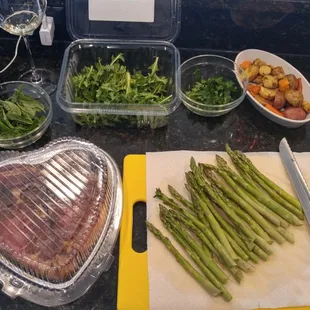 giant filet mignon steak heart with asparagus arugula and merlot wine for the Valentine's Day feast from Publix, South Tampa