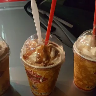 White chocolates,   cameral and vanilla flavor frozen Puccino's.