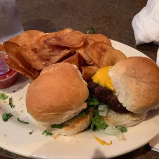 a burger and chips