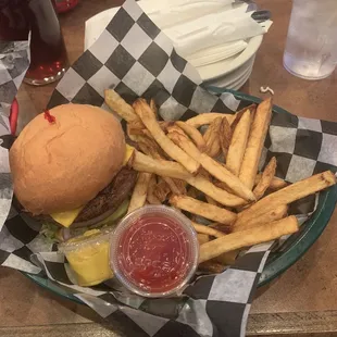 a burger and fries