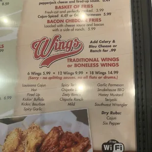 chicken wings and fried chicken, menu
