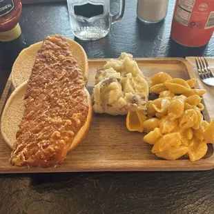 Fish sandwich mashed potatoes without gravy and mac &amp; cheese