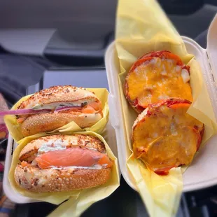 2 Smoked Lox Bagel Sandwiches &amp; Pizza Bagel