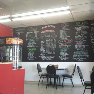 The menu is extensive