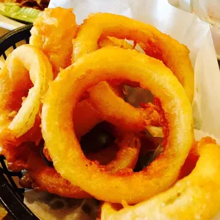 Battered onion rings were crispy, tasty, and gone in 2 minutes!