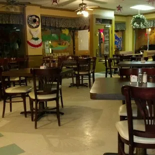 tables and chairs in a restaurant