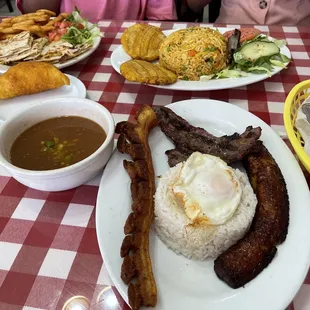 Chicken Empanada, Chicken Quesadilla, Bandeja Peublito Paisa &amp; Arroz Con Pollo