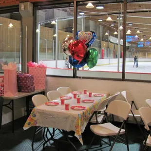 Birthday party at the ice arena, reserve on line or at the arena.During any public session.