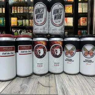 a variety of beer cans