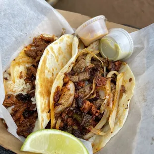 two tacos in a basket