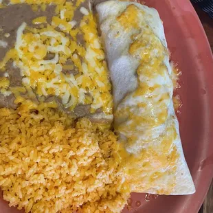 Burrito Al Pastor, rice &amp; beans.