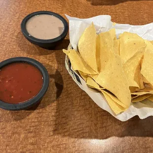 Chips, salsa, &amp; bean dip