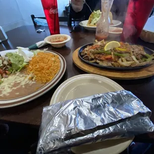 Taco salad and steak fajita