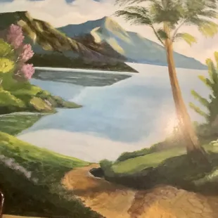 a view of a lake and mountains