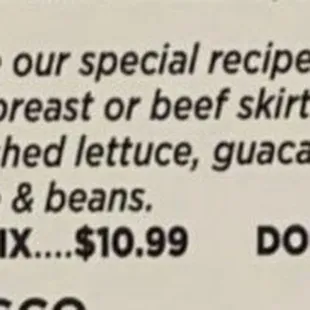 The menu states BEEF SKIRT. Lies!!