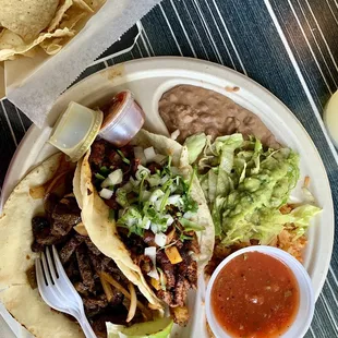 Taco Plate- 1 Al Pastor, 1 Steak