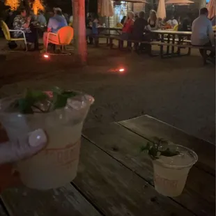 Drinks from Cosmic while waiting on our tacos