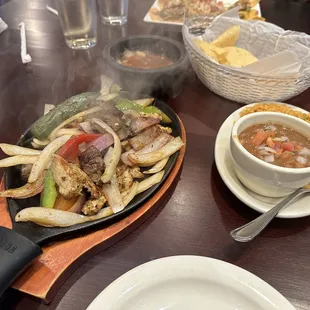 Chicken and steak fajitas