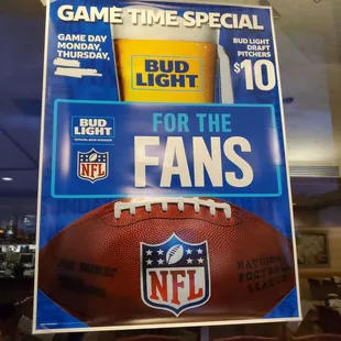 Game Time Special - Bud Light Draft Pitchers $10.