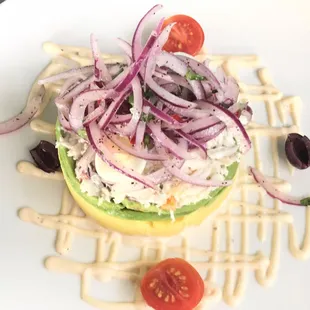 Causa con Cangrejo Aji amarillo whipped potato with  dungeness crab salad