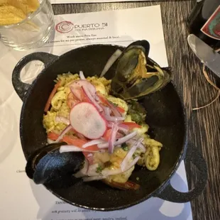 Rice, calamari, shrimp and mussels