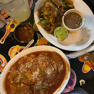 two plates of food on a table