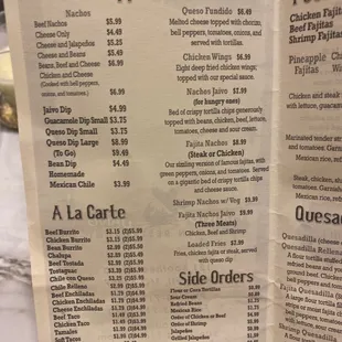 a menu for a mexican restaurant