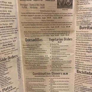 the menu of the restaurant