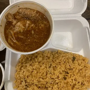 Pollo Guisado (chicken stew) with Arroz Con Gandules (rice with pigeon peas)