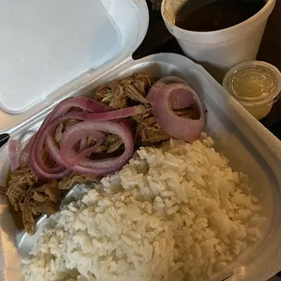 Pernil, rice and black beans