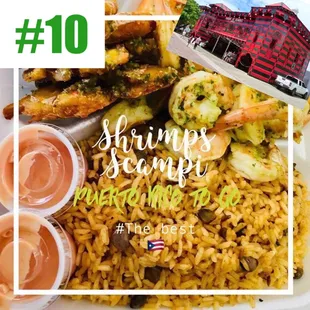 a plate of food with shrimp and rice