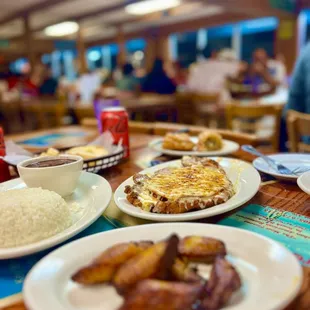 Maduros, Cuban chicken Milanesa, black beans and rice