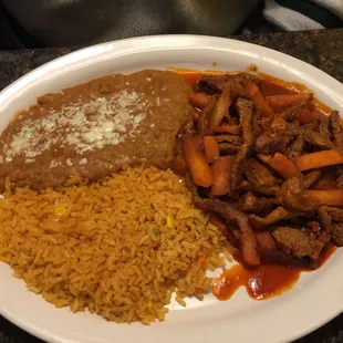 Chili Colorado is a must order... there is wedge potatoes that look like sweet potatoes.. so good!