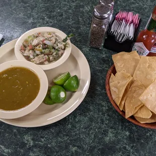 Complimentary chips and sauce