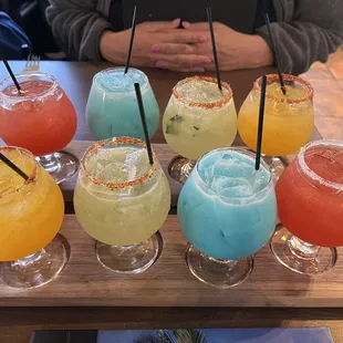 Margarita Flight. Mango, Spicy Cucumber, Blue Coconut, Strawberry. Well worth $20 even though the cucumber one I did not enjoy.