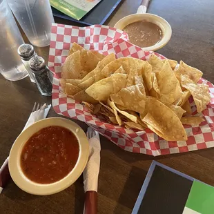 Chips, salsa, beans. Complimentary upon arrival
