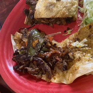 Steak Fajita Quesadilla - would be great if there were melted cheese inside. Not queso, but melted cheese. Like a quesadilla :)