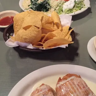 Chimichangas and spinach enchilada