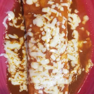 Chicken Burrito with red sauce and cheese