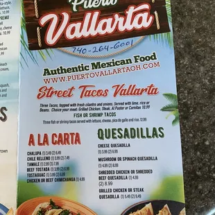 a menu for a mexican restaurant
